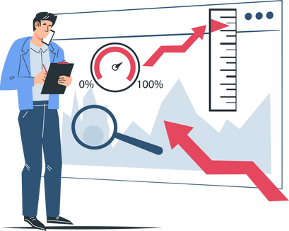 Business analytics, KPI key performance indicator metrics of company efficiency concept. Businessman studying company data and indicators,.